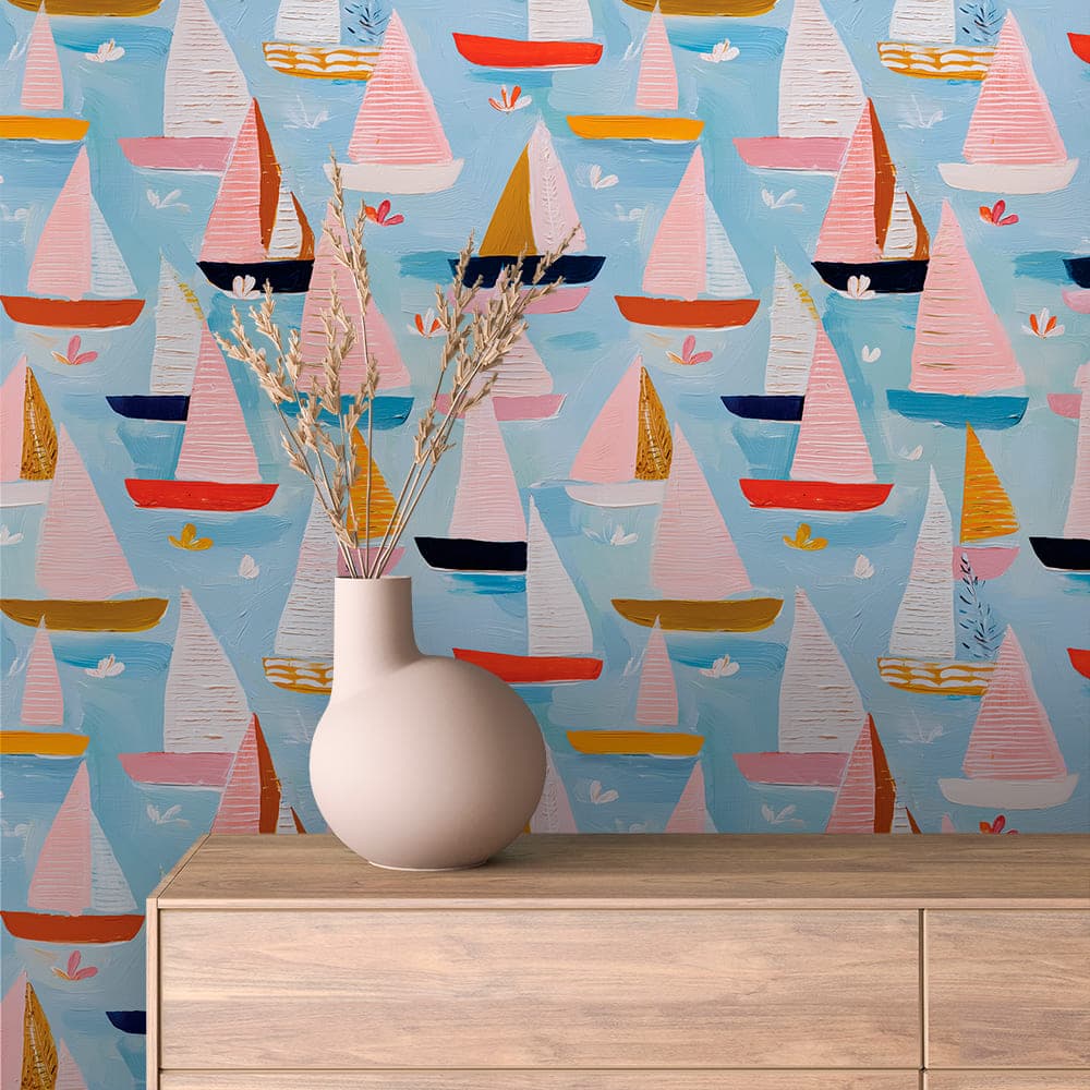 Pastel Sailing Boats Kids Wallpaper - INFANTILE 1381