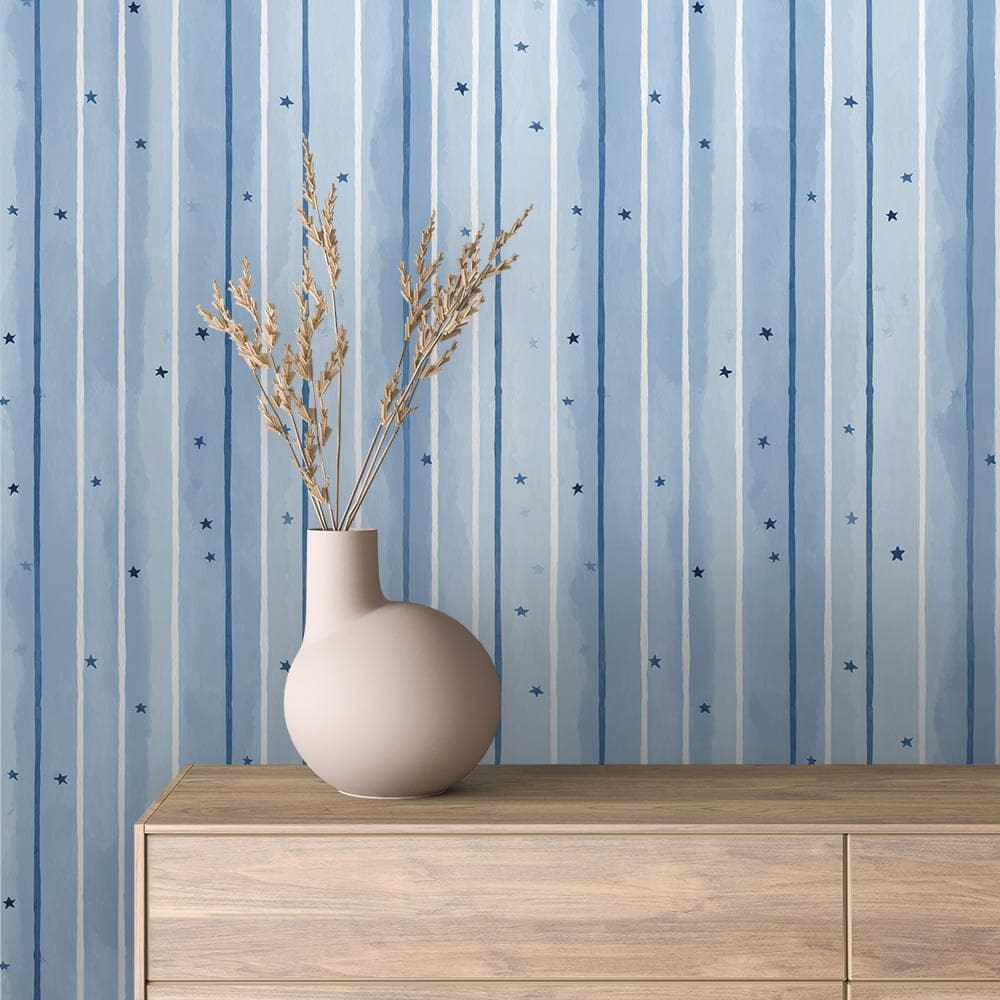 Sky Blue Stripes and Stars Kids Wallpaper - INFANTILE 1387