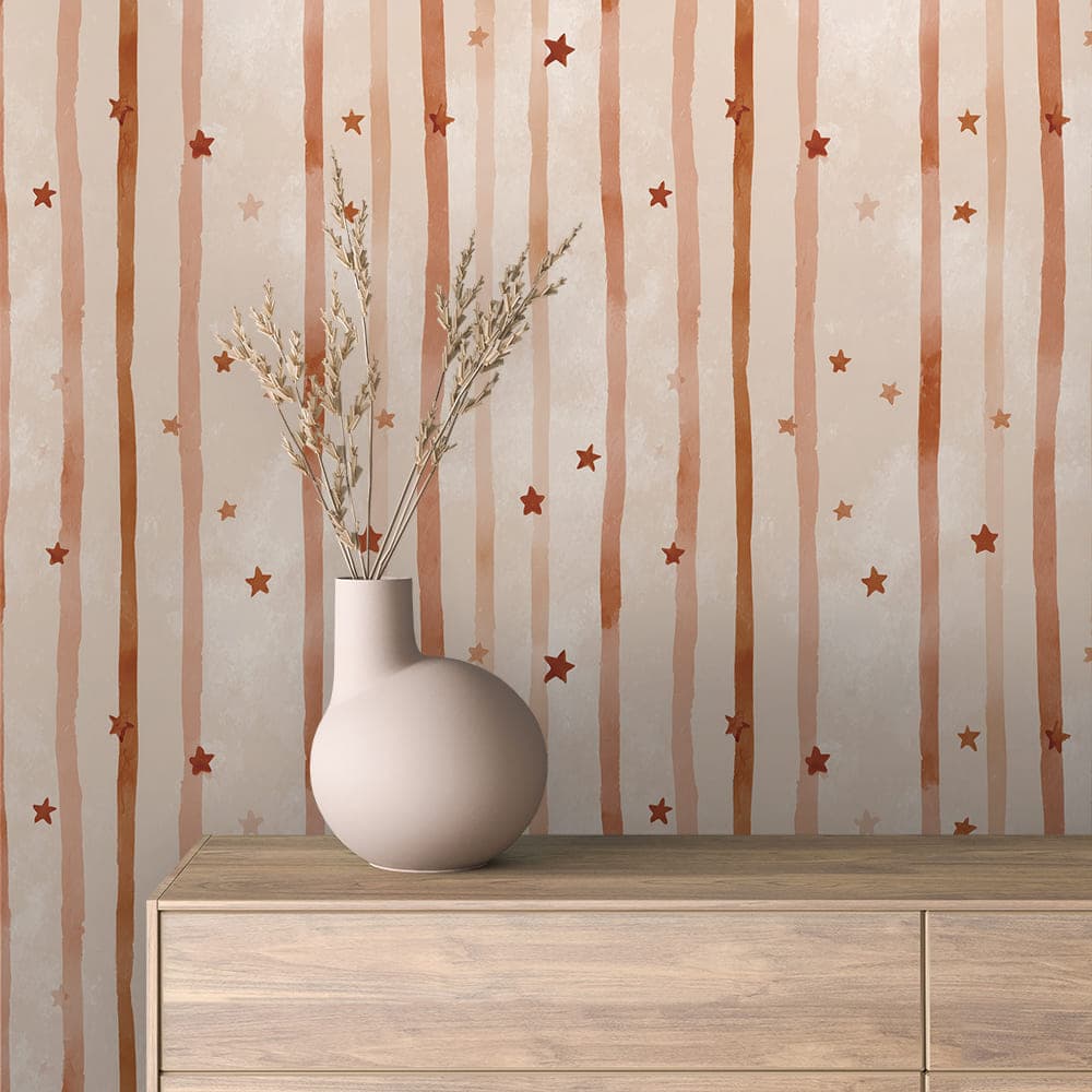 Blush Pink Stripes and Stars Kids Wallpaper - INFANTILE 1388
