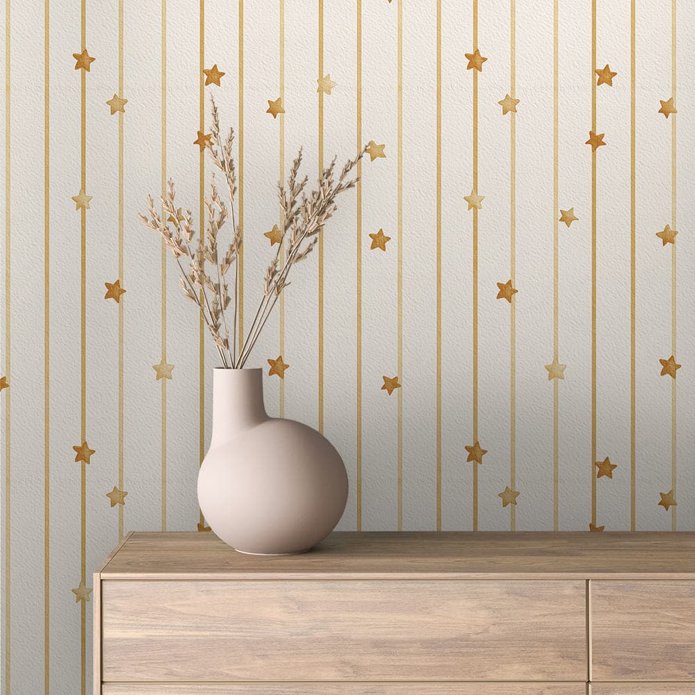 Ivory and Golden Star Stripe Kids Wallpaper - INFANTILE 1390