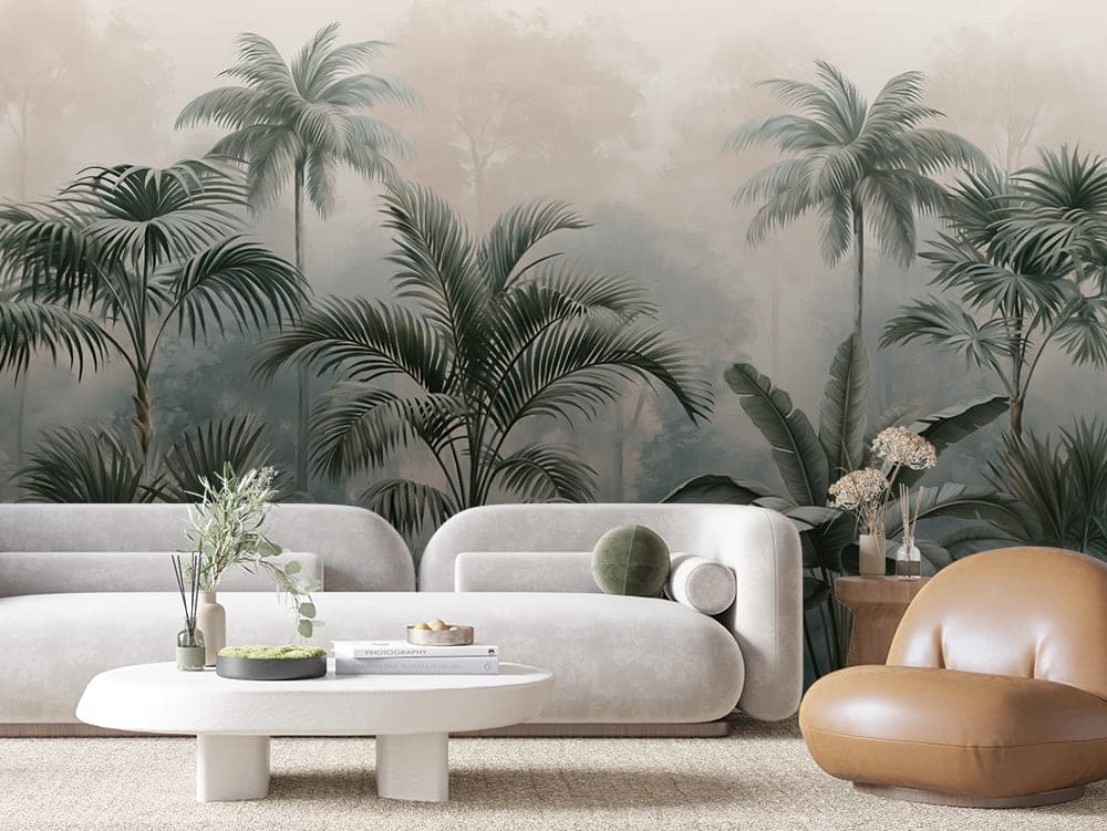 Sage Mist Palm Forest Botanical wallpaper LEAVES 0139 – room view