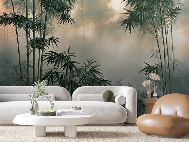 Peach Mist Bamboo Grove Botanical wallpaper LEAVES 0141 – room view
