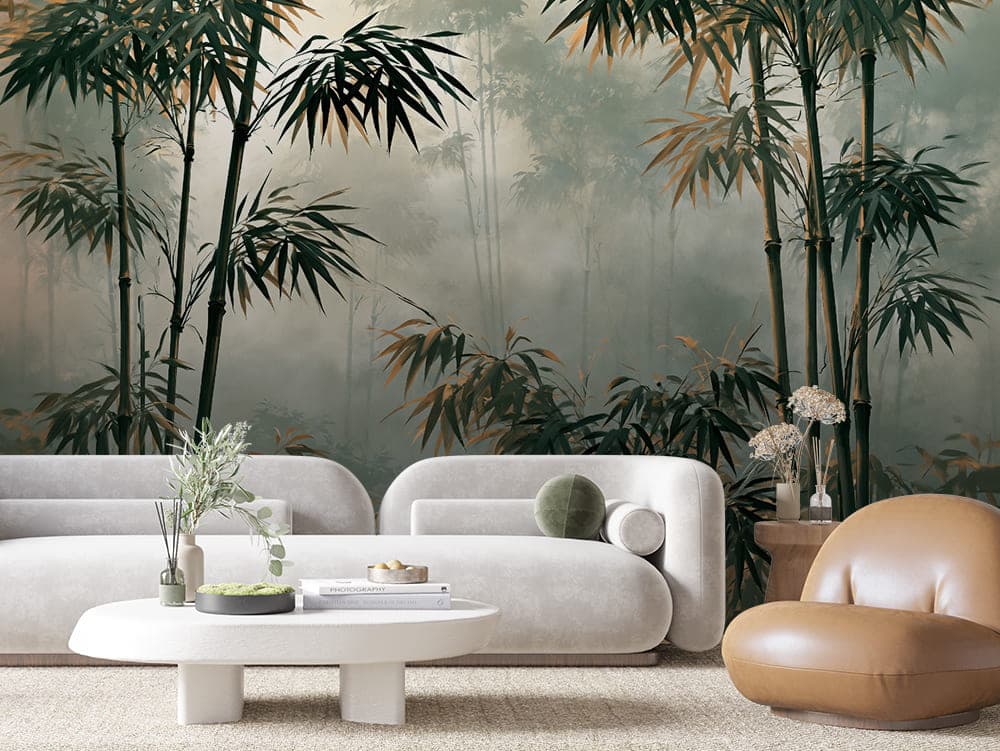Amber Bamboo Mist Botanical wallpaper LEAVES 0142 – room view