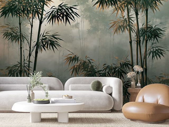 Amber Bamboo Mist Botanical wallpaper LEAVES 0142 – room view