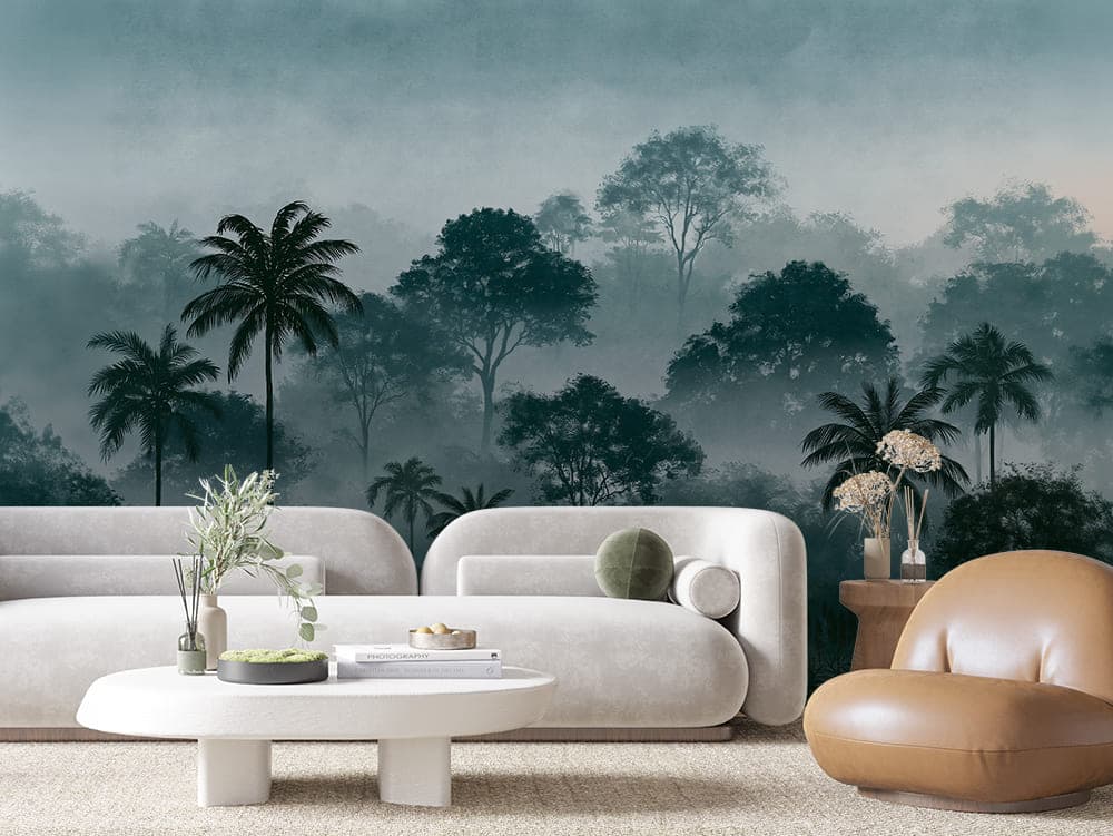 Twilight Jungle Mist Botanical wallpaper LEAVES 0144 – room view