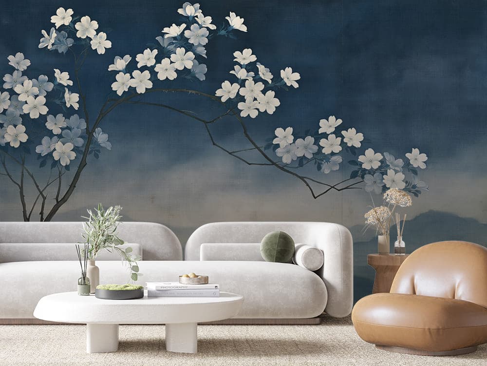 Midnight Blossom Branch Botanical wallpaper LEAVES 0145 – room view