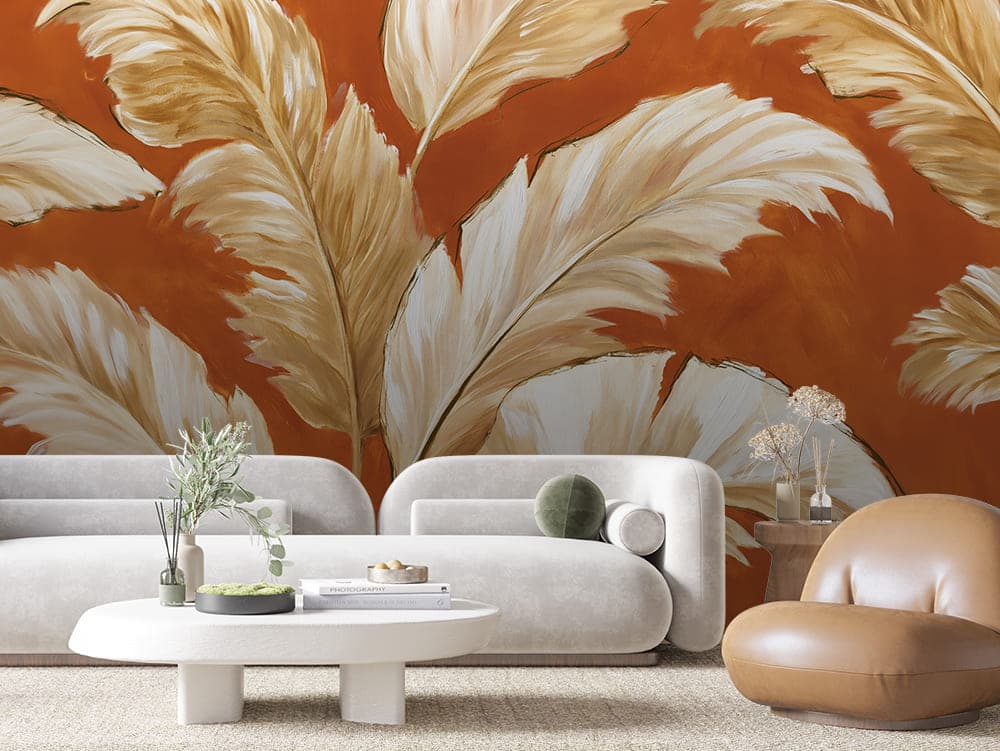 Ivory Plume Terracotta Botanical wallpaper LEAVES 0149 – room view