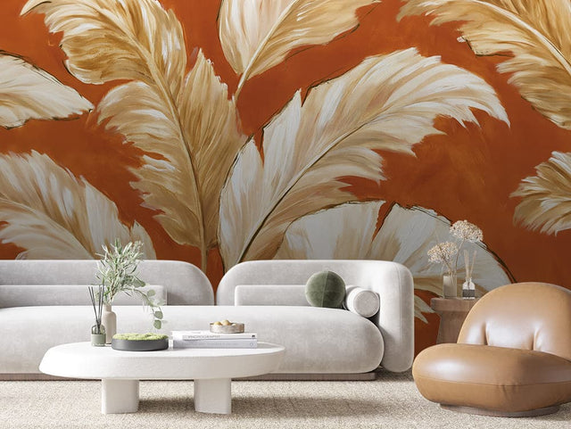 Ivory Plume Terracotta Botanical wallpaper LEAVES 0149 – room view
