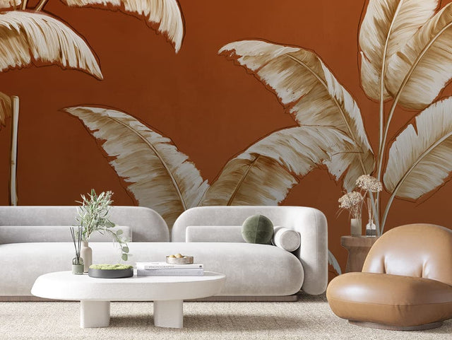 Terracotta Banana Plume Botanical wallpaper LEAVES 0150 – room view