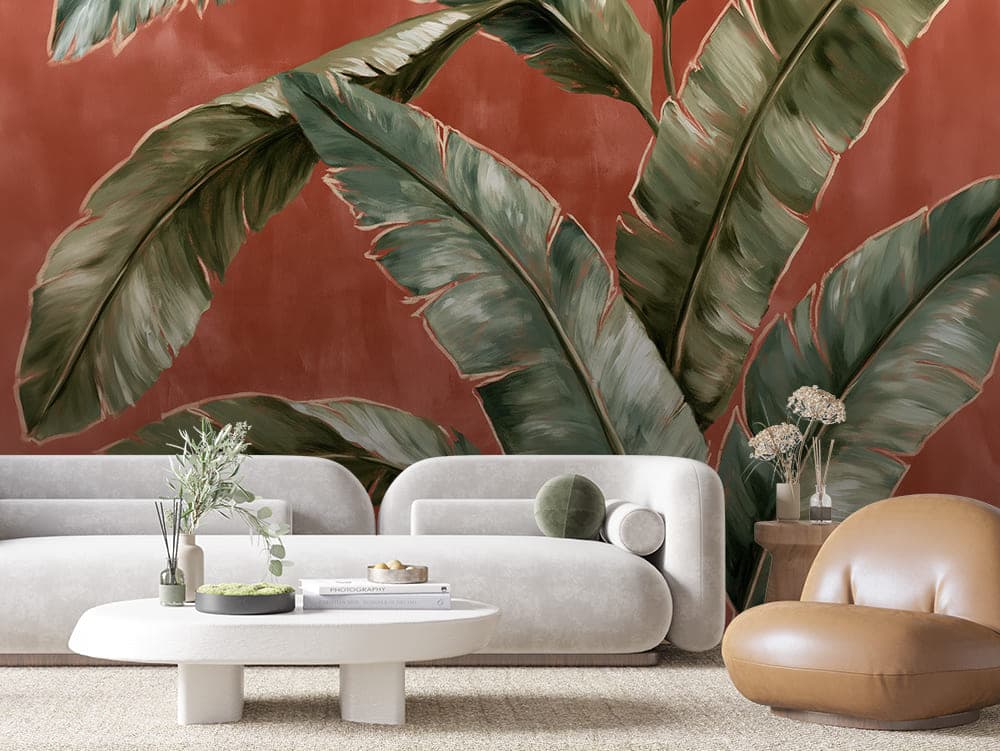 Sage Banana Leaf Terracotta Botanical wallpaper LEAVES 0151 – room view
