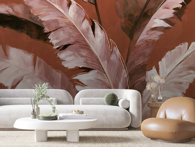 Painterly Rose Plume Botanical wallpaper LEAVES 0153 – room view