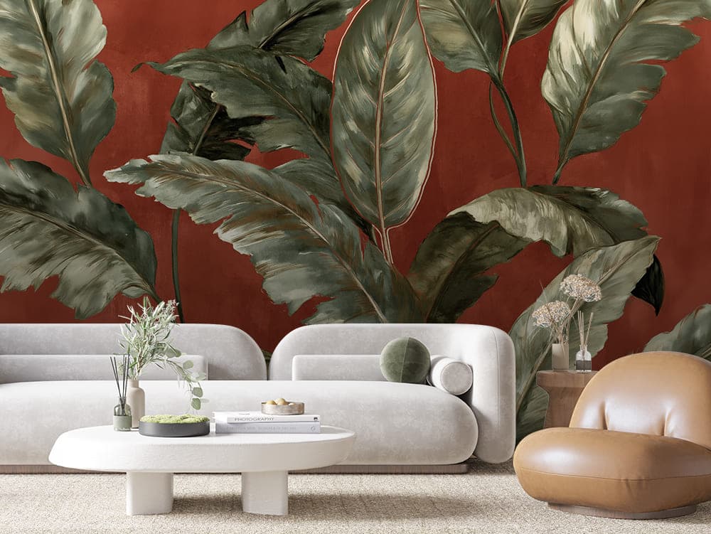 Olive Leaf Terracotta Botanical wallpaper LEAVES 0154 – room view