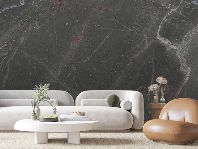 Ember Red Vein Charcoal Marble wallpaper MARBLE 0009 – room view