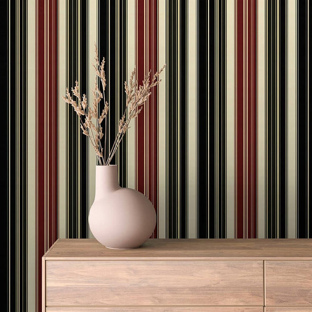 Noir Burgundy Pinstripe wallpaper STRIPED 0009 – room view