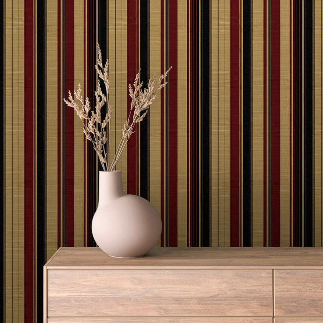 Antique Gold Burgundy Stripe wallpaper STRIPED 0011 – room view