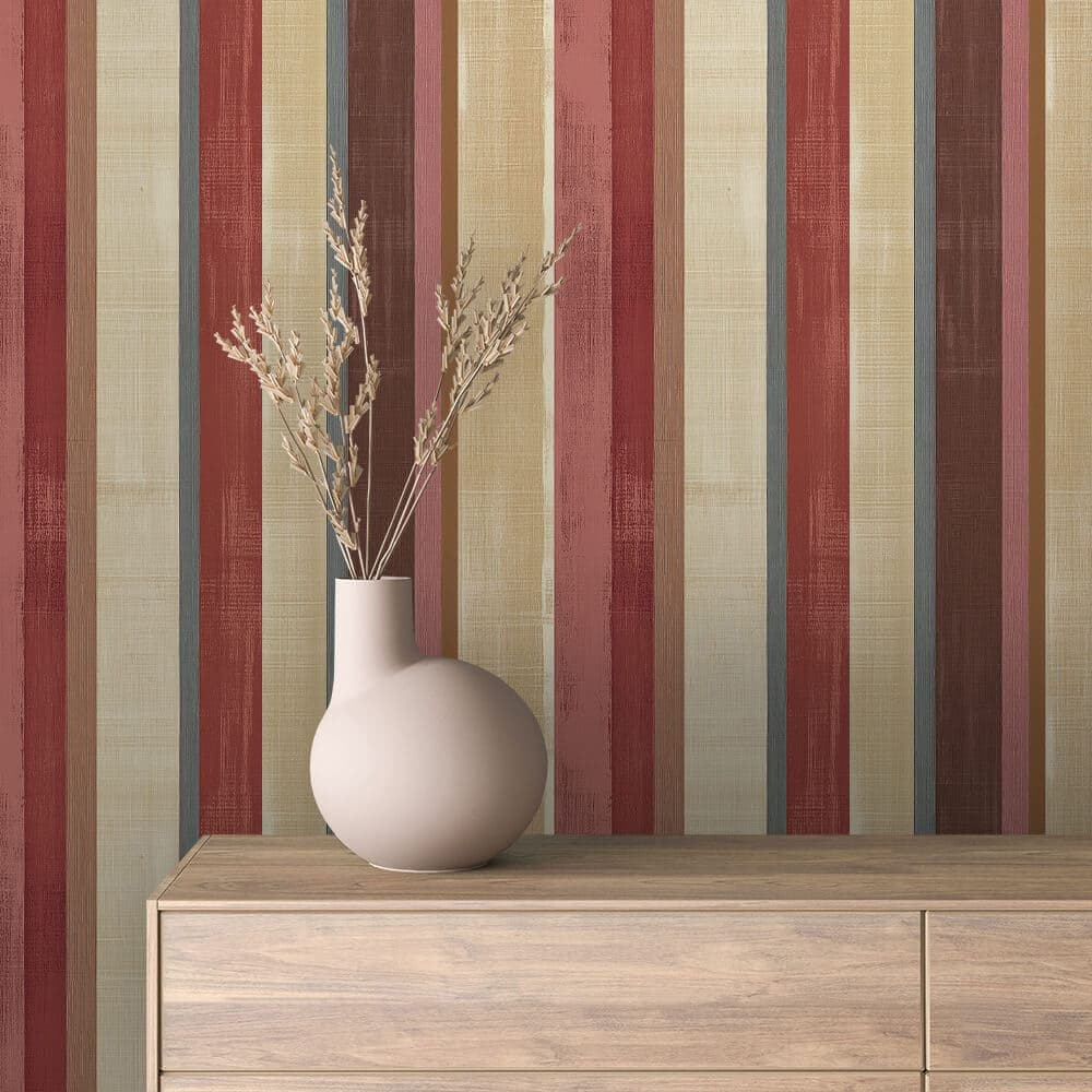 Vintage Rouge Linen Stripe wallpaper STRIPED 0023 – room view