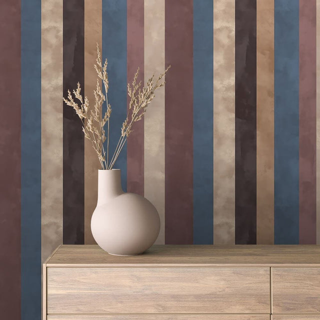 Plum Navy Watercolour Stripe wallpaper STRIPED 0024 – room view