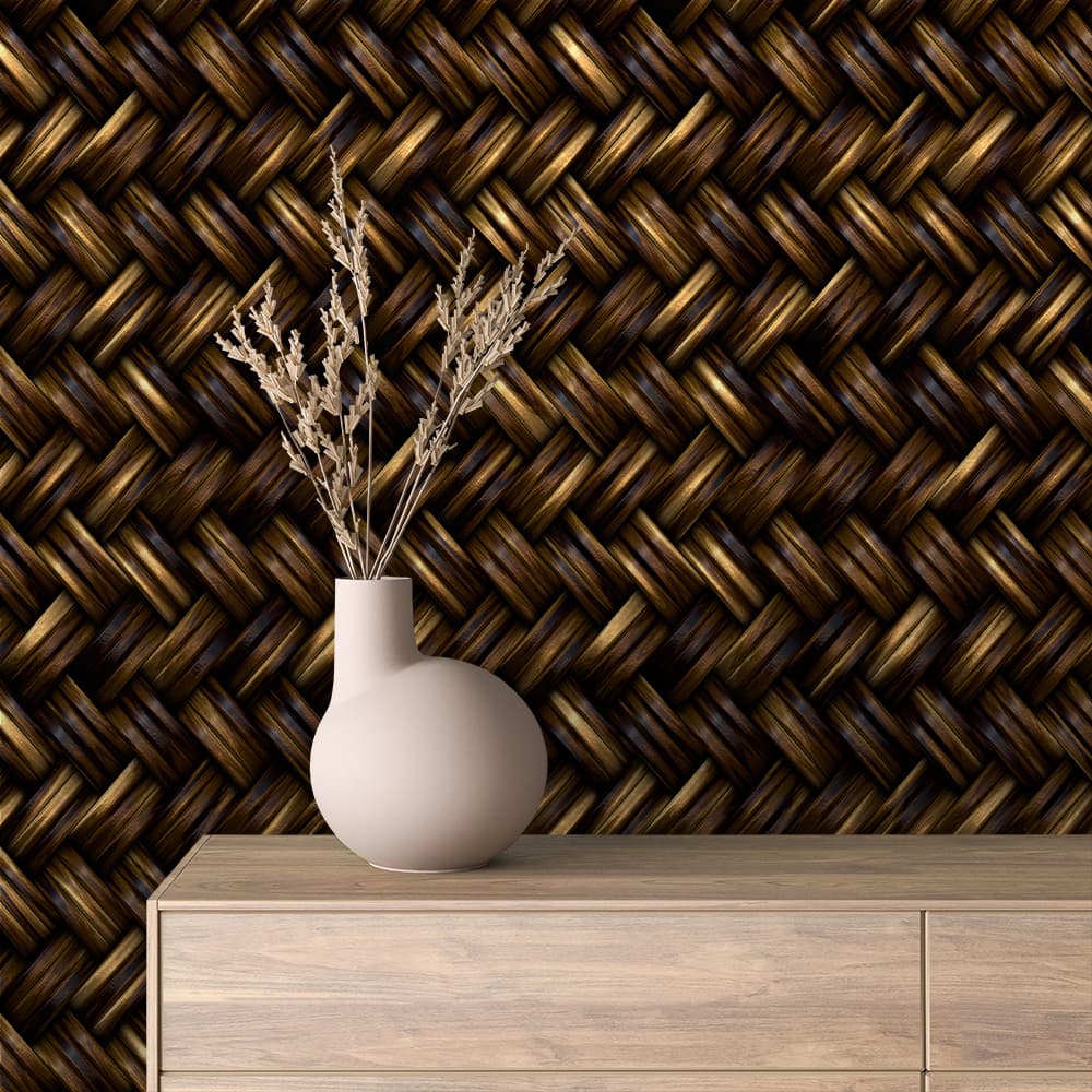 Amber Bronze Herringbone Weave texture wallpaper TEXTURE 0014 – room view