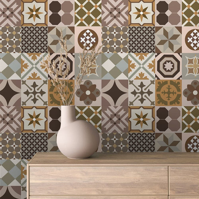 Earthy Patchwork Cement Tile wallpaper TILE 0001 – room view