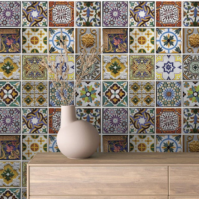 Vintage Glazed Relief Tile wallpaper TILE 0002 – room view