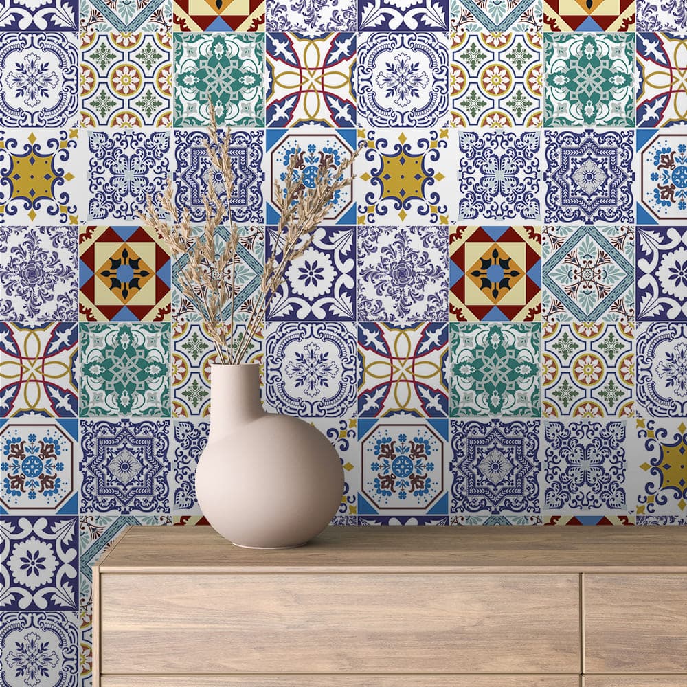 Cobalt Azulejo Patchwork Tile wallpaper TILE 0005 – room view