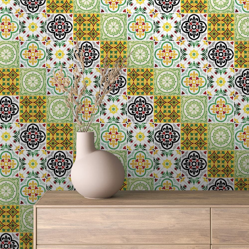 Garden Majolica Green Gold Tile wallpaper TILE 0020 – room view