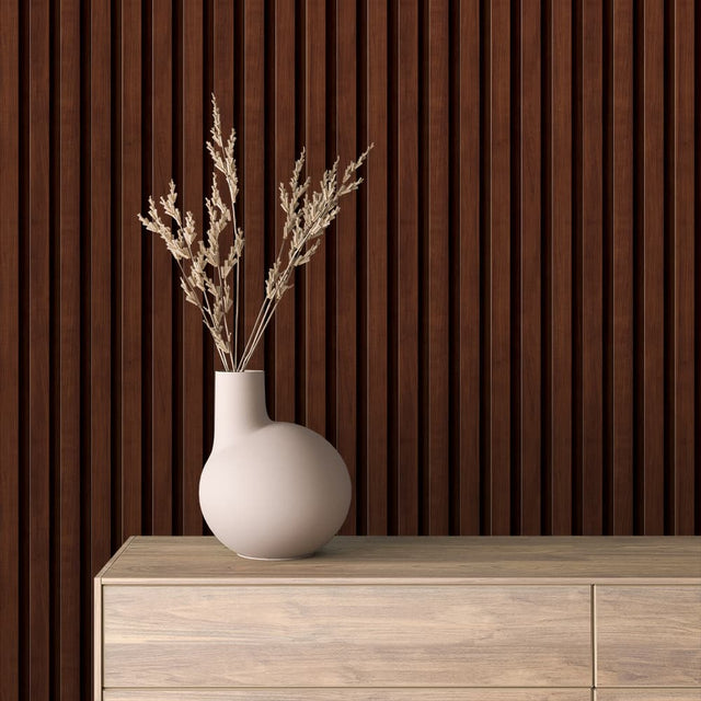WOOD 0067 – Dark Walnut Vertical Wood Slat Wallpaper