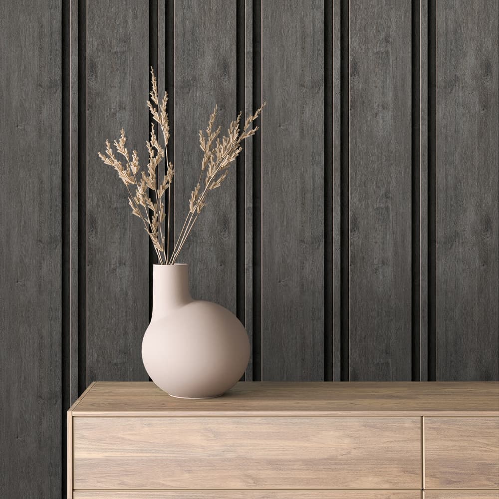 WOOD 0090 – Charcoal Grey Wood Slat Wallpaper
