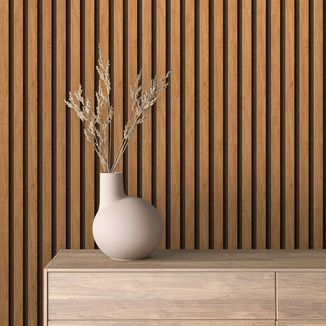 WOOD 0100 – Natural Teak Wood Slat Wallpaper